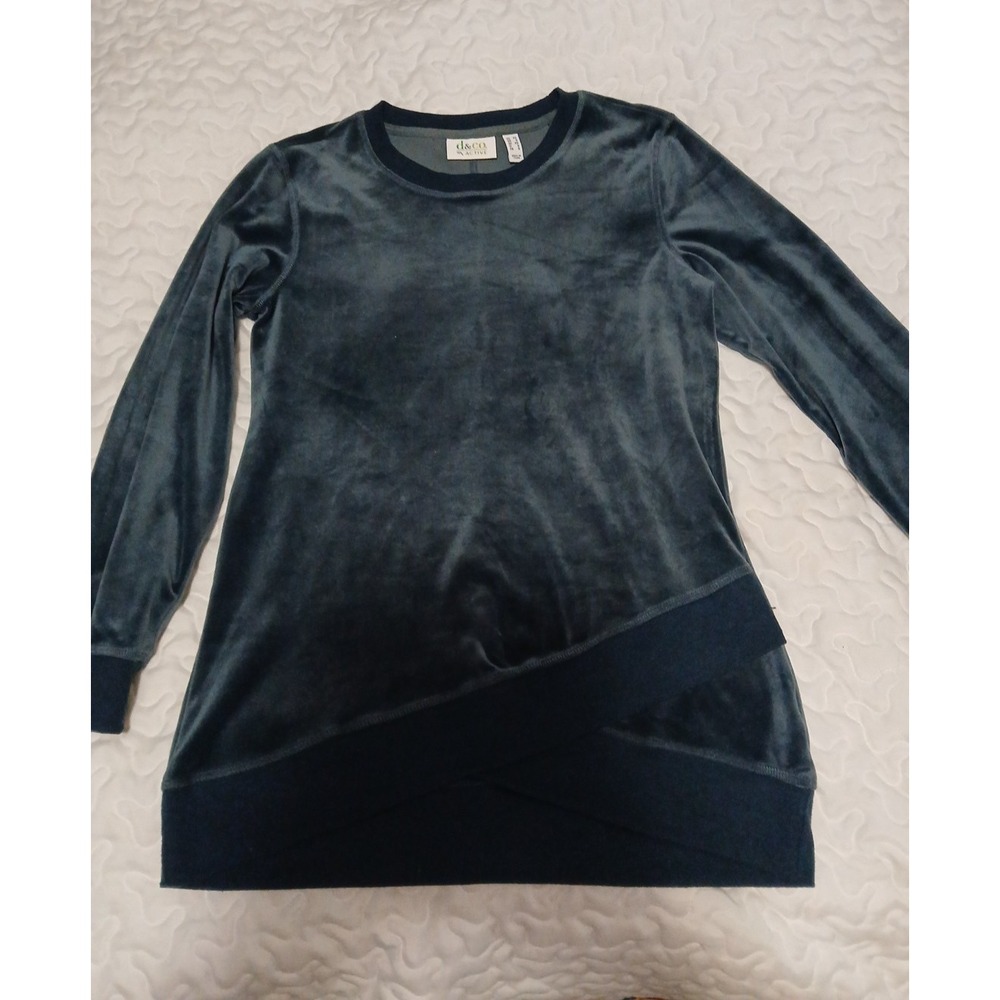 D & Co Active Womens Top Size x Small Blue Crushed Velvet Long Sleeve Crew Neck